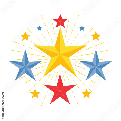 Colorful stars with radiating lines on white background