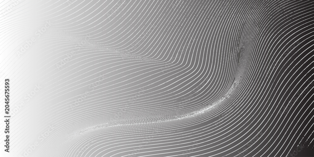 Obraz premium An abstract black and white background featuring a 3d geometric design with wave lines and a spiral tunnel pattern creating a modern metallic texture backdrop