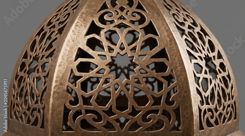 Intricate golden Islamic geometric lattice pattern on ornate dome interior