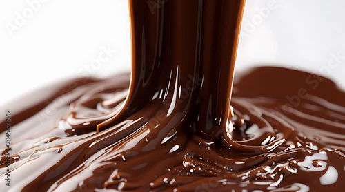 Rich dark liquid chocolate pouring down in a smooth glossy stream.