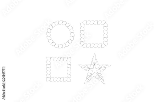 Rope square, star, circle. rectangular vector border image