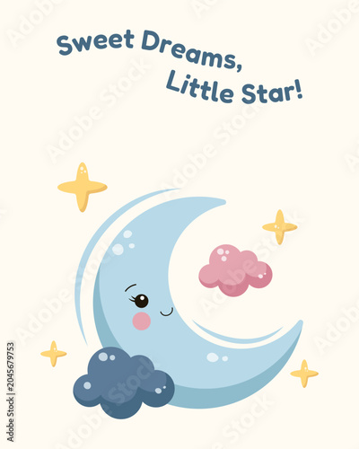 Konstfotografi Cute nursery poster with crescent moon in the sky
