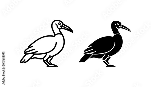 Foto Ibis Bird Icons, Black and White Vector Silhouettes