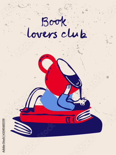 Konstfotografi Retro Vector Poster of Book Lover with Humorous Reading Quote
