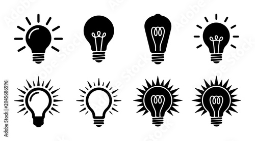 Light Bulb Icons Set, Idea Generation Symbols, Innovation Concepts, Energy Solutions