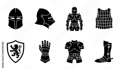 Tableau sur toile Medieval Knight Armor Set, Warrior Gear Icons, Historical Combat Equipment Vecto