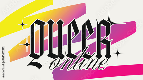 Fotografija Black Typography of  Queer online with White Outline over Cloud Dancer White B