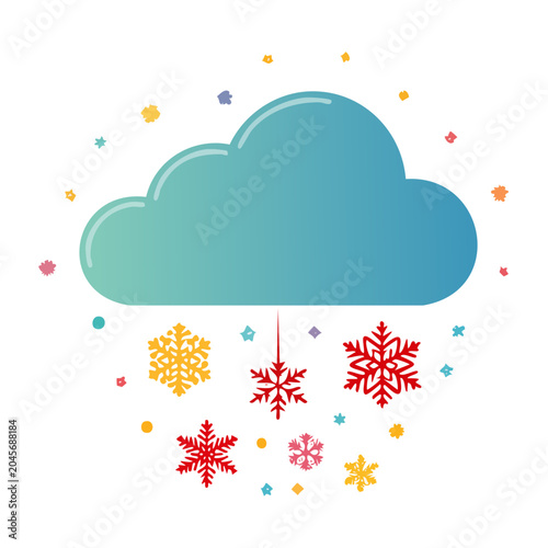 Cloud with colorful snowflakes falling