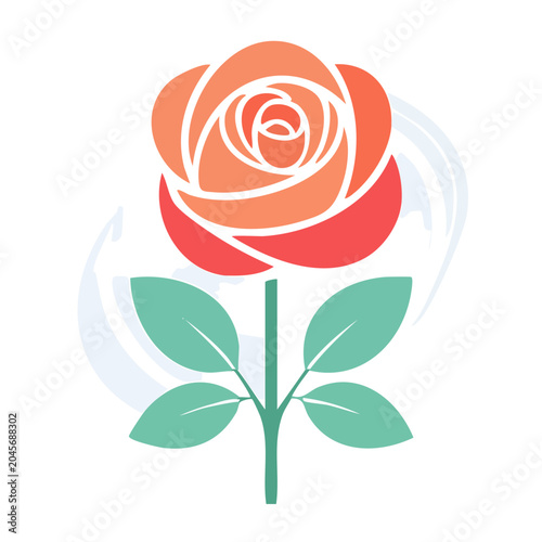 Flat design icon of a rose with leaves