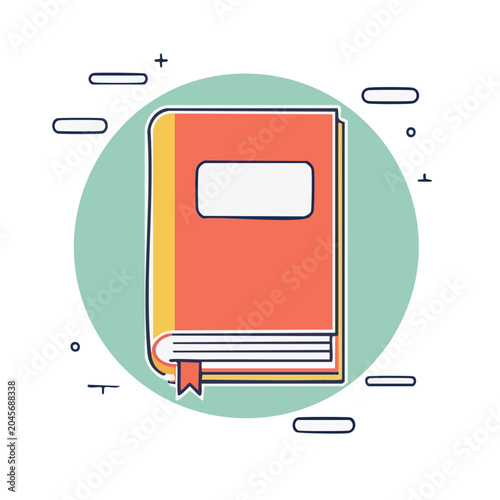 Flat design icon of an open book with a bookmark