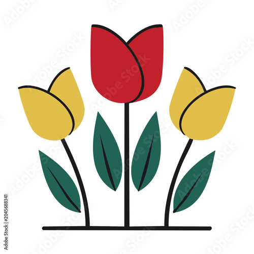 Flat design illustration of red and yellow tulips