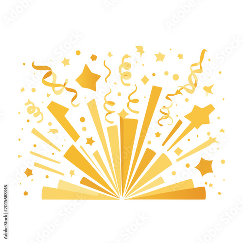 Golden confetti explosion with stars and streamers