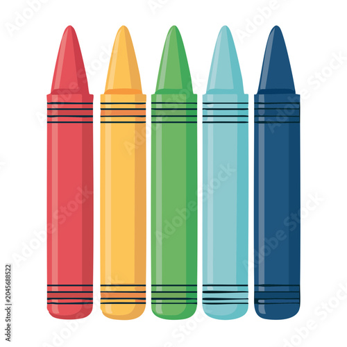 Row of colorful crayons on a white background