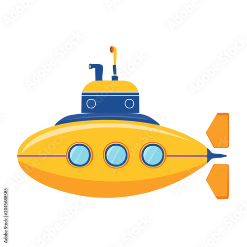 Yellow submarine illustration with blue accents and windows