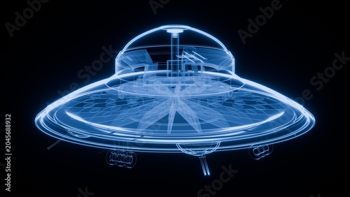 Blue Hologram Haunebu II Flying Saucer Concept on Black Background