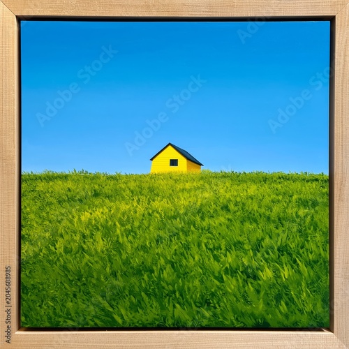 Sunny Yellow House in Green Field Under Blue Sky During Daytime Hours
