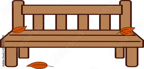 Canvastavla Cute Wooden Park Bench with Autumn Leaves Illustration