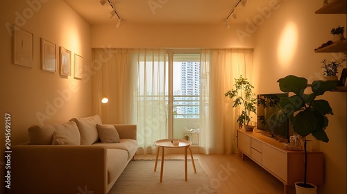 Warm Minimalist Living Space with Plants / 緑のある温かいミニマルなリビングスペース