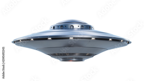 Konstfotografi Silver metallic flying saucer with lights and dome