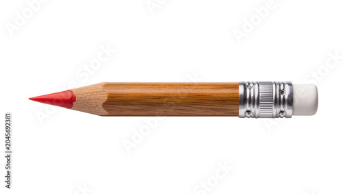 Photos Sharpened red tipped wooden pencil with metal ferrule and eraser