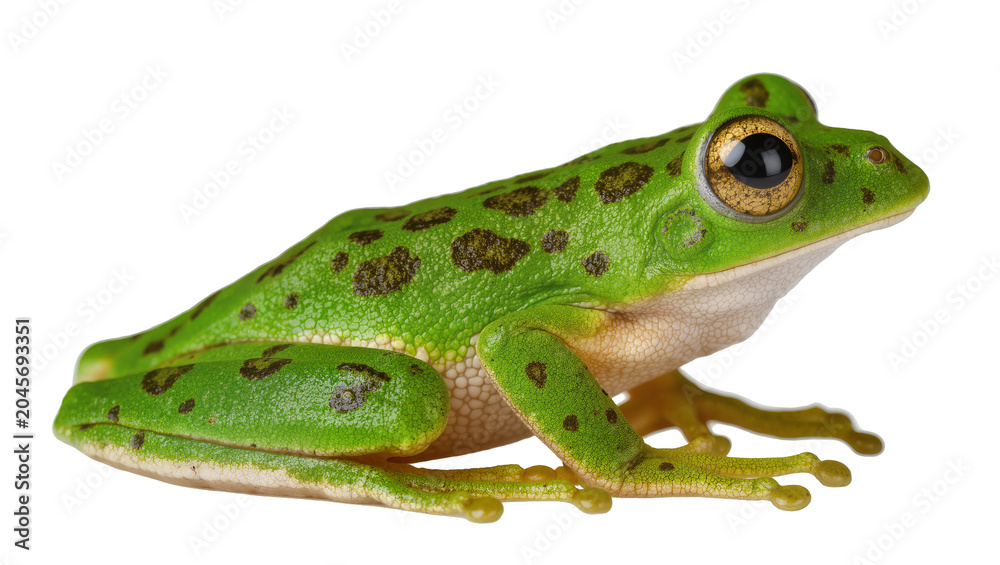 Fototapeta premium Green tree frog with dark spots and large eyes