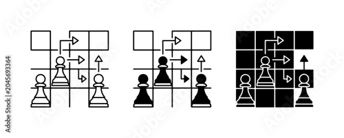 Bild auf Leinwand Chess Pawn Strategy Icons, Tactical Movement Diagrams, Strategy Game Pieces, Whi
