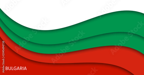 Paper cut flag of Bulgaria, 3 March Liberation Day 3d papercut National holiday banner. Layered Bulgarian pennant background with waves in tricolor of white, green and red celebrating pride and unity