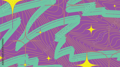 Fotografija Bright Abstract Background of Yellow Wavy Line, Cyan Brush with Yellow Glitters