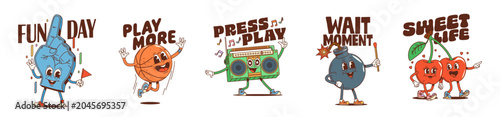 Photos Cartoon y2k groovy funky summer character stickers and retro patches