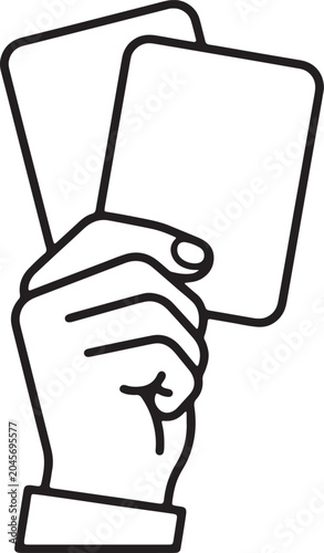 Konstfotografi Line art vector illustration of a referee's hand holding two cards, concept of fairness and rules