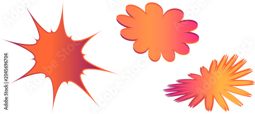 comic-style explosion shapes in various shades of red, orange, and yellow. They are frequently featured in vector graphic libraries as 