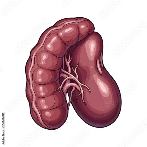 Human Kidney and Intestine Anatomy Illustration.