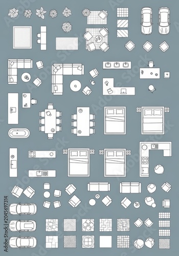 Collection of Architectural Floor Plan Symbols for Interior Design, Furniture Layout, and Landscaping Projects