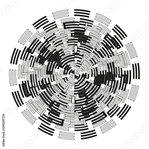 Abstract circular pattern with geometric segmented lines vector. Perfect for technology backgrounds and futuristic design projects.