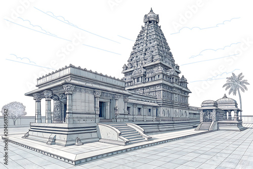 Brihadeeswarar Temple, Tamil Nadu, geometric vector architecture