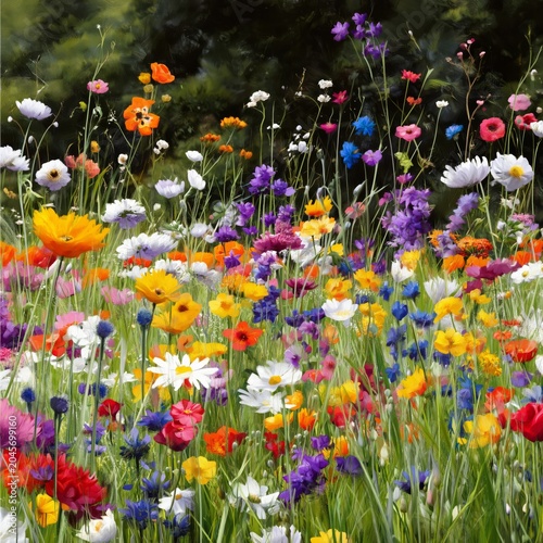 Colorful Flowers Bloom in a Vibrant Field During Springtime