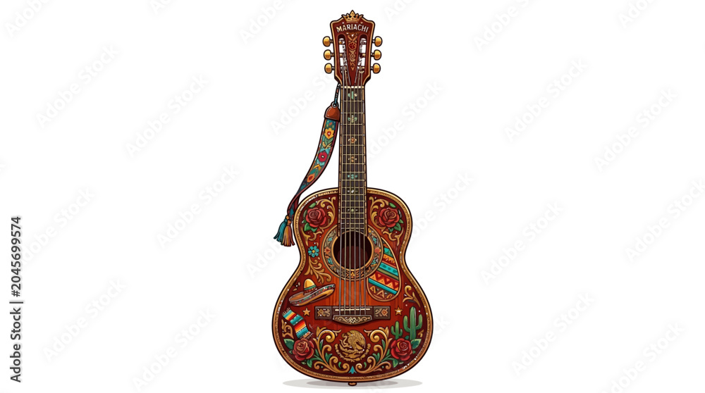Fototapeta premium Colorful Mariachi Guitar with Floral Patterns and Ornate Designs