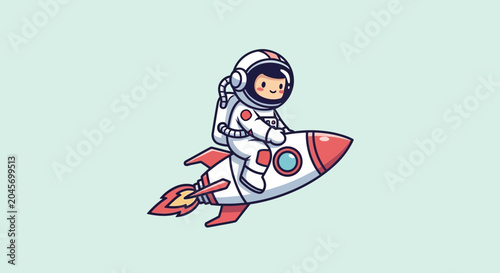 Astronaut riding rocket in space cartoon illustration for education and fun