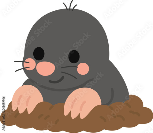 Canvastavla Cute Mole Emerging from Burrow Flat Vector Illustration
