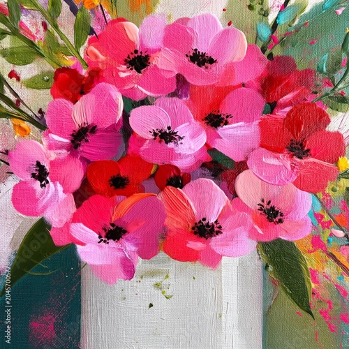 Bright Flowers in a Vase With a Colorful Background During Daytime in a Still...