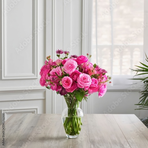 Bright Pink Flowers Arranged in a Clear Vase on a Table Indoors During the Day
