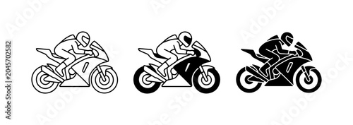 Fotografía Motorcycle Racing Icons: Sportbike Rider Silhouettes, Speed, and Competition Gra