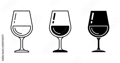 Tableau sur toile Wine Glass Icons, Set of 3 Vector Graphics, Red and White Wine Drinkware