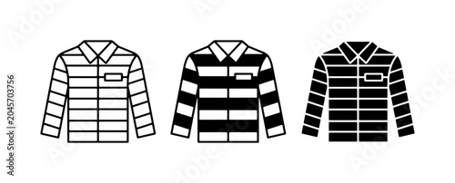 Obraz na płótnie Striped Shirt Icons: Black and White Prisoner Uniform, Casual Wear, Fashion Desi