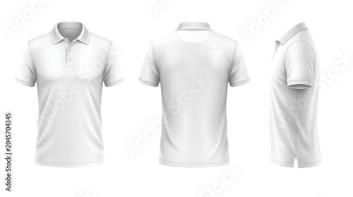 Fotografie Blank white short sleeve polo shirt template with front back and side views vect