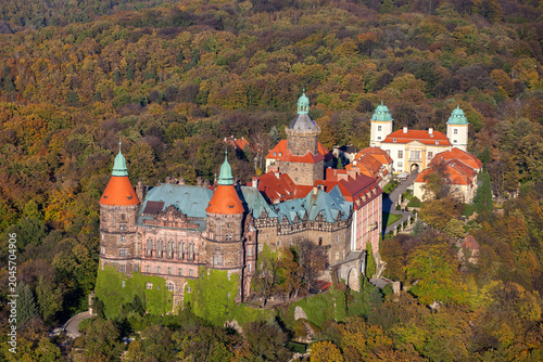 Fotografie Castle Ksiaz aerial view