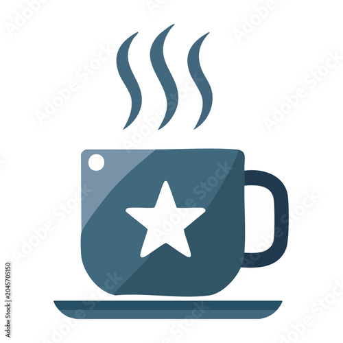 Blue coffee cup with star and steam
