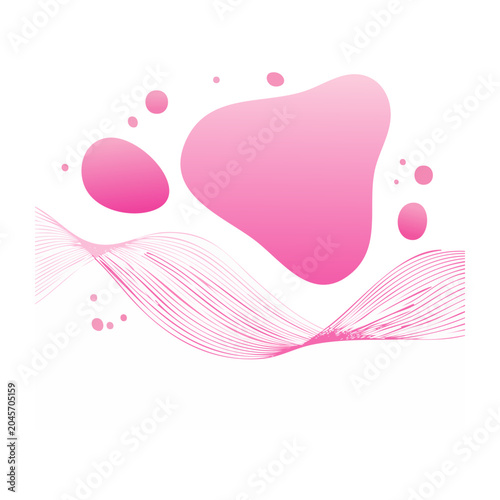 Abstract pink fluid shapes and wavy lines on white background