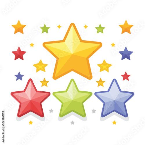 Collection of colorful stars on a white background