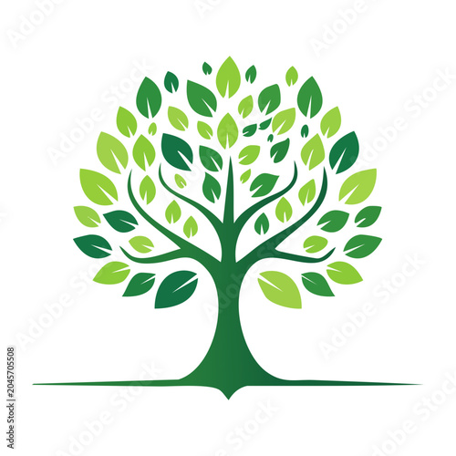 Green tree icon with leaves on white background